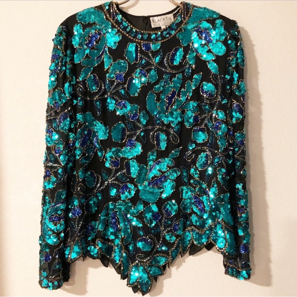 Vintage Oleg Cassini sequin and beaded blouse